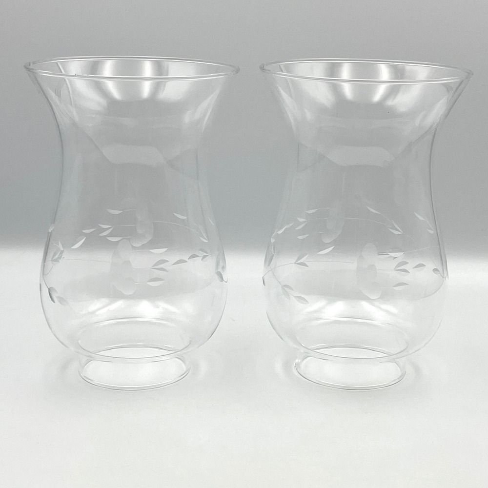 Vintage 1990s Princess House Heritage Hurricane Chimney Set 2 Etched Glass